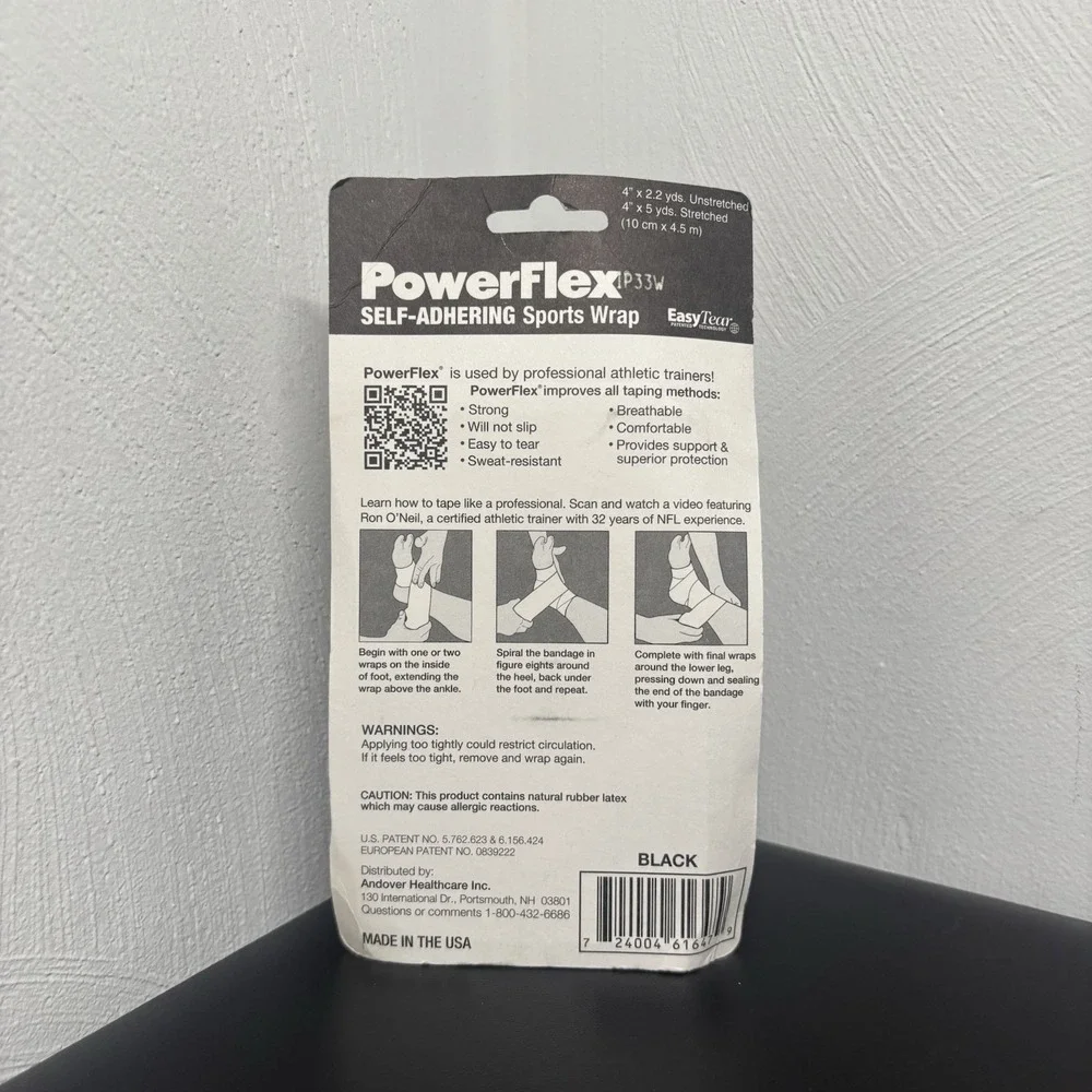 NEW PowerFlex Self-Adhering Sports Wrap,‎ Black, 4